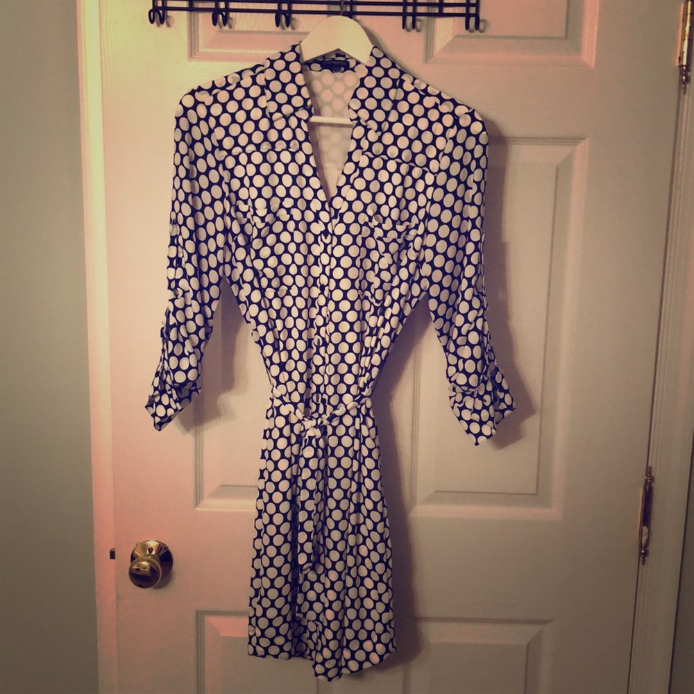Blue polka dot Express wrap dress!!